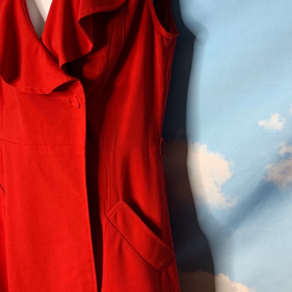 Sandra Darren- Red Button Up Wrap Around Dress 8 - image 7